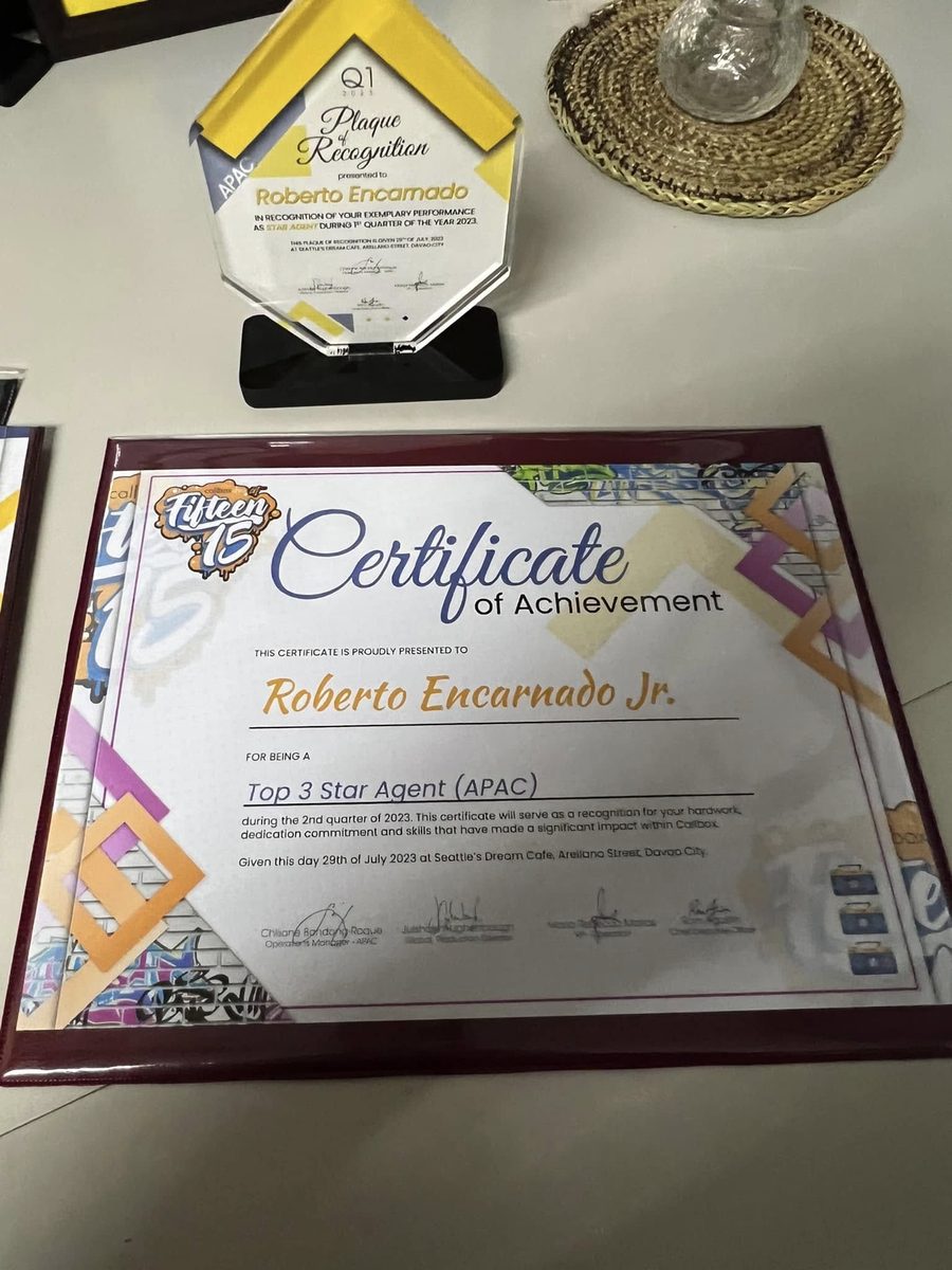 Top 3 Star Agent (APAC) certificate, Quarter 2 2023